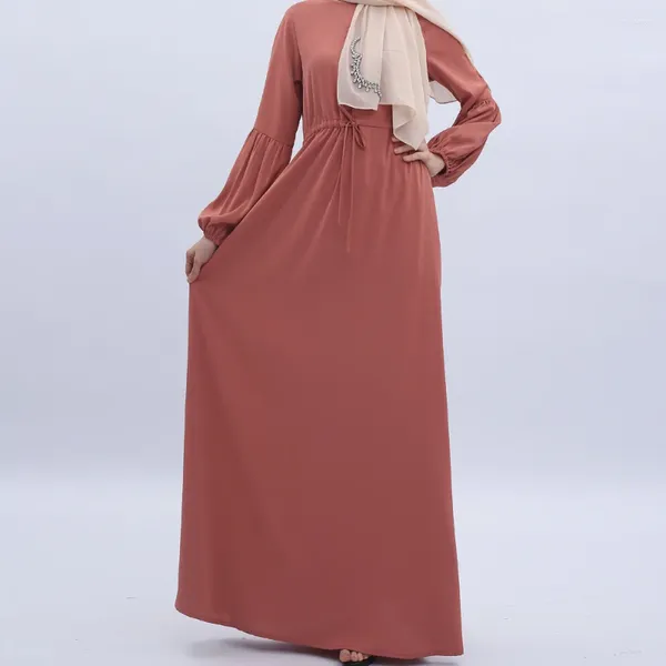 Robes décontractées Mode Mislim Abayas Lanterne Manches Élastique Cuff Femmes Robe Dubaï Pleine Longueur Longue Abaya Turquie Musulman Islam Robe