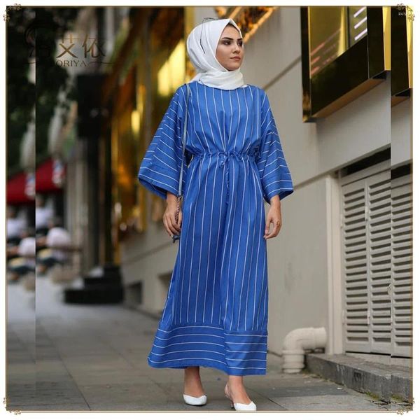 Robes décontractées mode musulman musulman kimono ramadan doux rayures longues manches évasées robe de dubaï dinde eid islamic lâche femme confortable