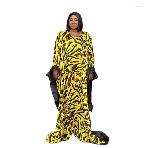 Vestidos casuales Moda Patchwork Estampado de leopardo Dashiki Oversized African Womens Party Maxi Dress Bat Sleeves Loose Robe Kaftan