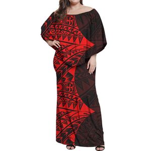 Robes décontractées mode robe à volants rouge et noir femmes fête élégant été Club moulante Samoan Puletasi conception polynésienne