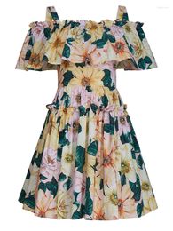 Robes décontractées mode piste été 3XS-10XL femmes Spaghetti sangle à volants fleur imprimer Vintage vacances robe courte