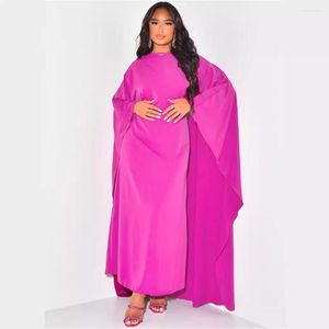 Robes décontractées Mode Satin Party Robe Robe Abaya Femmes Musulmanes Élégant Solide Col Rond Manches Chauve-Souris Lâche Maxi