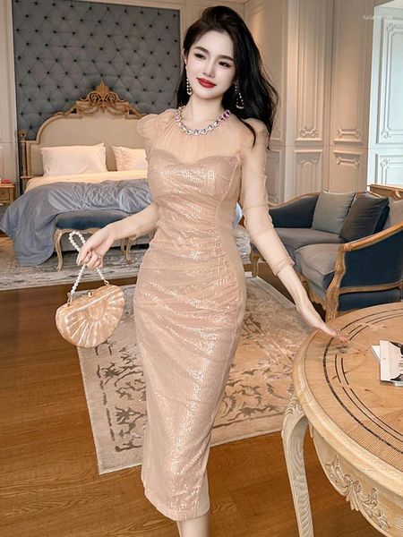 Robes décontractées mode brillant gold paillettes soirée femme mujer dames élégant luxe bodycon robe robe banquet robe femme vestido fiesta