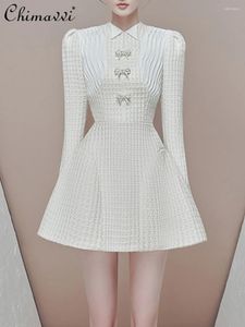 Casual jurken mode korte jurk vrouwen 2024 lente kleding lange mouw bowknot taille strenge elegante girly stijl mini-feest