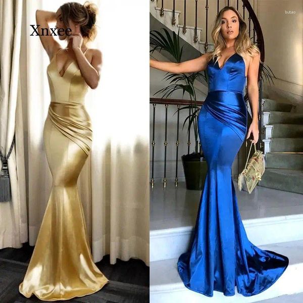 Robes décontractées mode Ve femme V Femme Long Robe de sirène Maxi Trumpet V-Neck Backless Halter Evening Party Fishtail Vêtements Body