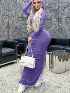Casual jurken Fashion Slim-Fit Hood Long Dress Sexy Bodycon Slit Hoodie Maxi