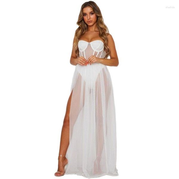 Vestidos casuales de moda Spring Summer Mujeres Perspectiva sexy Sexo Corte bajo Vestido de resbalón transparente Lady Home Pajamas Girl Vacation Fkirt Regalo