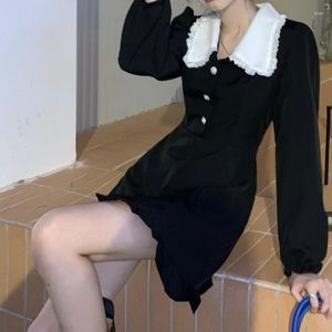 Robes décontractées mode rue rétro poupée col jupe courte femme printemps et automne douce fille Sexy petite robe noire à manches longues