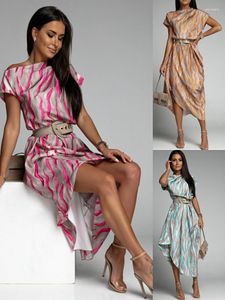Casual jurken modestijl straat elegante Amazon zomer asymmetrische schuine schouder vrouwelijk geen riem