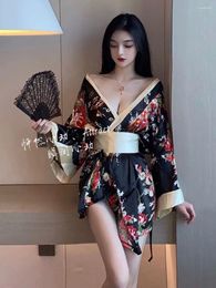 Casual Jurken Mode Zoete Vrouwen Tops Rood 2024 Kimono Gewaad Vrouwelijke V-hals Sexy Mini Jurk Elegante Japanse Meisjes IU39