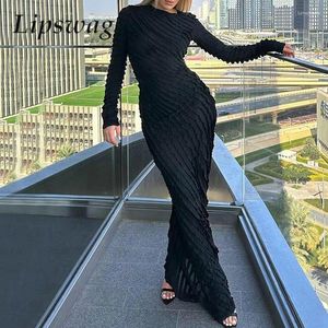 Casual jurken Fashion Wave Patchwork Solid Maxi Dress Ladies Elegant O nek slanke eenstaps feest herfst lange mouw vrouwen