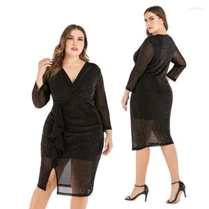 Casual jurken Fashion Women kleding 2023 Korte natuurlijke plus size jurk grote transparante v-hals slanke spleet spleet