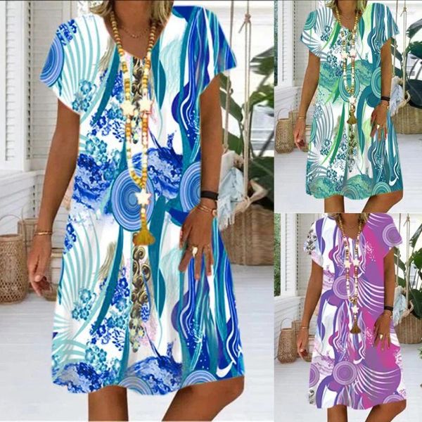 Vestidos informales de moda Mujeres coloridas Tie-dye Munas cortas Munas cortas Vestido suelto ancho para ancho para