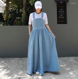 Robes d￩contract￩es Fashion Femmes Denim robe automne l￢che grand pendule cow-boy longues sangles claires bleu fonc￩ jean de soleil W517