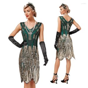 Vestidos casuales Moda Mujer 1920s 30S Vintage Lentejuelas con flecos Flapper Gatsby Vestido de cóctel Boda Fiesta formal Verde