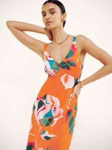 Casual jurken mode dames mouwloze jurk met bloemenprint v nek fel kleur matching zomer kleding club street street style oranje s m l