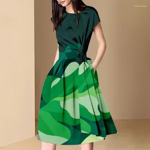 Casual Jurken Modieuze Groene Tailleband Jurk Zomer 2023 Mid Lengte Rok Vestido Feminino Regulai Fit LOSSE