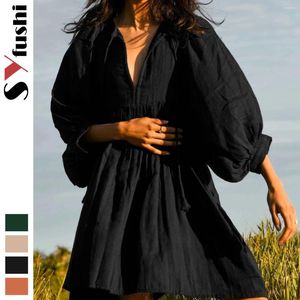 Vestidos informales de verano Munas de linterna suelta de color sólido para mujeres de moda para mujeres embarazadas de playa diaria