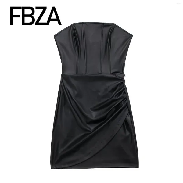 Robes décontractées FBZA Femmes Mode Faux Cuir Serré Sans Bretelles Noir Sexy Mini Chic Femme Asymétrique Side Zip Soirée