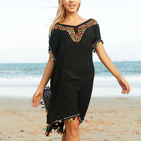 Robes décontractées Femme Beach Party Robe Bord de mer Plein Soleil Tenues d'été Crochet Tricot Chemisier Creux Natation