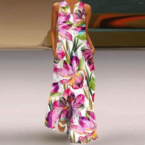 Robes décontractées femme plage robe de soirée sans manches imprimé Maxi été Sexy tenues 2023 grande taille bohème ample élégant Floral
