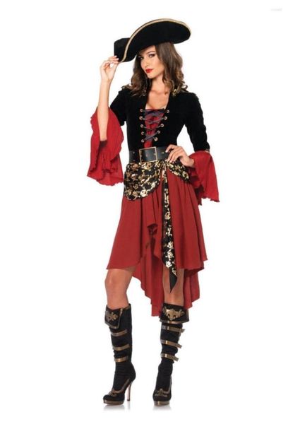 Vestidos casuales Mujer Piratas del Caribe Capitán Traje Halloween Cosplay Traje Mujer Gótico Medoeval Fancy Dress2728482