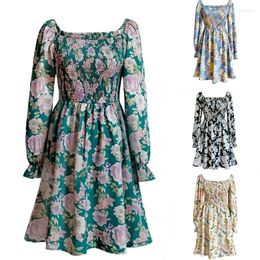 Casual jurken vrouwelijke jurk superieur kwaliteit zomer bloemen print dunne taille een lijnvestidos drop sale ccmm1155