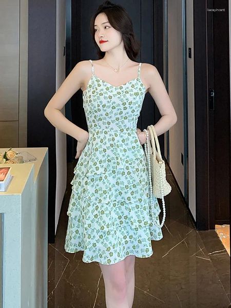 Vestidos casuales femenino floral chic niveles elegante sling vestido corto verano sexy bodycon backless 2023 moda coreana kawaii