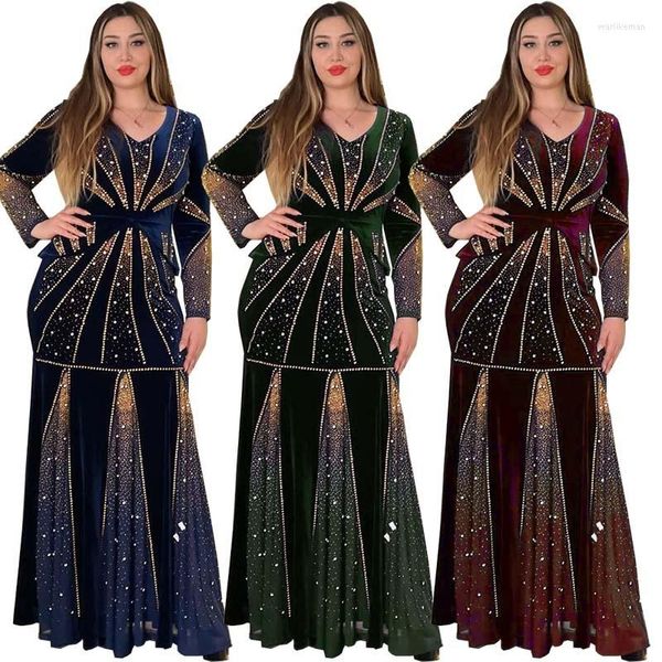 Robes décontractées flanelle diamant africain pour les femmes automne hiver mode sac hanche queue de poisson mince dames Robe Sexy fête Robe de soirée