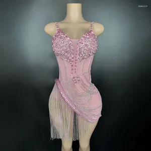 Casual jurken flitsende strass kwamen roze kleur sexy schede mini jurk verjaardag vier avondfeestje kostuum nachtclub podium slijtage