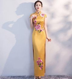 Robes décontractées parole longueur fête de mariage femmes robe élégante Style chinois broderie longue Qipao femme Slim Cheongsam robes Vestido S-XXXL
