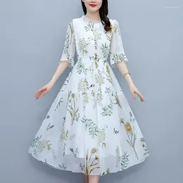 Robes décontractées Floral mousseline de soie manches évasées robe 2023 tempérament d'été jupe longue femmes mode élégante Boho plage