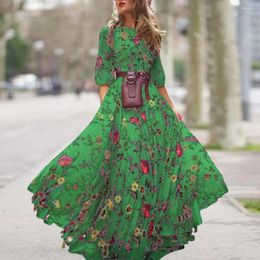 Robes décontractées robe longue florale élégante maxi avec silhouette en ligne silhouette haute taille manches pour les soirées d'automne de printemps