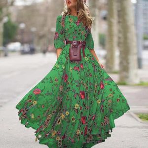 Vestidos informales Vestidos largos florales Elegante Maxi con Silueta A-Línea Medias de la cintura alta para las noches de otoño de primavera Mujeres