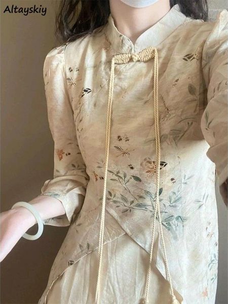Robes décontractées midi florales femmes élégantes de style chinois tendre vestidos de vacances classiques de mujer vêtements esthétiques A-line tendance