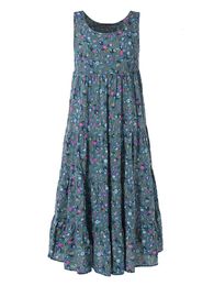 Casual jurken bloemenprint Boheemse zomer mouwloze o-neck katoenen linnen vrouwen Boho Holiday Beach S-5XL 230217