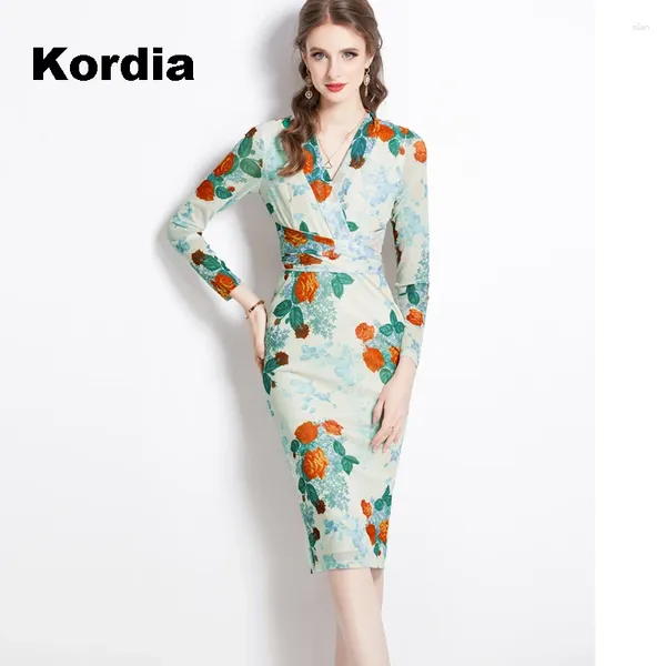 Robes décontractées Robe midi imprimée florale Femmes sexy en V