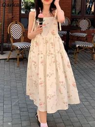 Casual Jurken Bloemenbandjes Vrouwen Losse Vakantie Zomer Schattig Meisjesachtig Zonnejurk Mode College Streetwear Lace-up Vestidos Basic