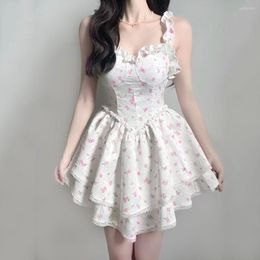 Casual jurken Floral Sweet Party Mini Dress Women Print Lace Koreaanse stijl Elegante mouwloze fee