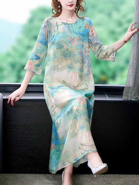 Robes décontractées Floral Vintage Coréenne Mode Robe De Plage Femmes Été 2024 Longue Boho Jaune Mousseline De Soie Robes De Fiesta Para Bodas