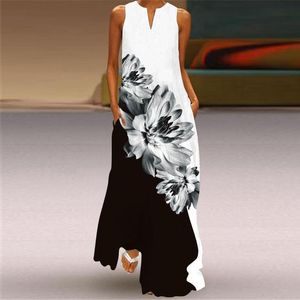 Bloem Gedrukt Mouwloze Vrouwen Maxi Jurk Zomer Casual Strand Lange Jurken Dames Zonnejurk Plus Size Vrouwelijke Vestidos