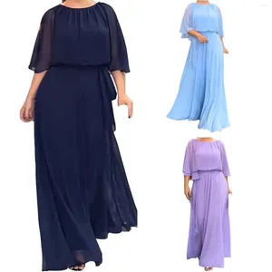 Robes décontractées fluide tulle formelle élégante femme en mousseline de soie mode tempérament couleur unie violet longue robe de mariage cape