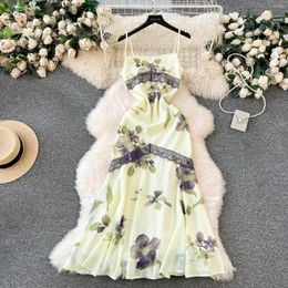 Robes décontractées Foamlina élégante robe de vacances carrée pour femmes mode coupe ajustée dentelle douce imprimé irrégulier Camisole queue de poisson