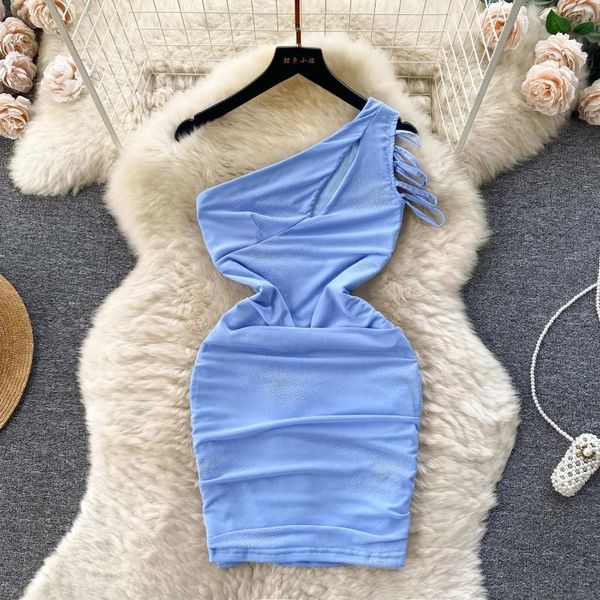 Vestidos informales Foamlina Sexy Cut Out Bodycon Club Night Club para mujeres Fashion Summer One Shoulse Dot Dot Mesh Mesh Mini Fiesta