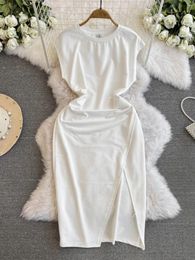 Robes décontractées mousse Fomes Femme Sumou Soupiche Blanc Robe Fashion Round Coule Slim Plat MIDI SPARD MIDI STREET