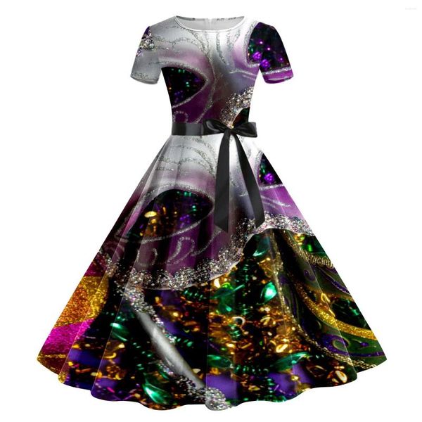 Robes décontractées pour les adolescents robes pour femmes à manches courtes carnaval imprimé mignon vestidos élégantes féminino