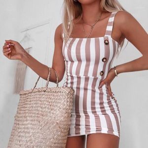 Robes décontractées pour femmes 2021 Sundresses Vintage Stripe Print Mini Robe Sexy Bouton Sexy Cami Summer Robe Femme