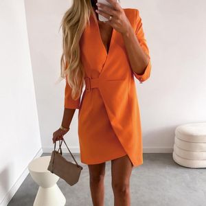 Casual jurken voor vrouwen 2023 Plus size blazer open voorkant sexy elegant formeel pak jurk werk kantoor zakelijke jas met riem