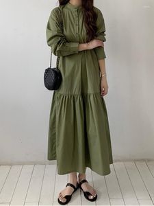 Vestidos informales para mujer, primavera otoño 2023, vestido camisero largo suelto de estilo coreano, vestido liso hasta la rodilla, túnica con volantes a la moda