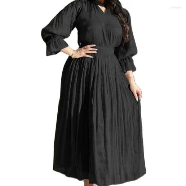 Vestidos informales para mujer 2024 vestido de fiesta de satén de seda mangas con volantes color sólido con cinturón drapeado Kaftan Abaya Dubai ropa